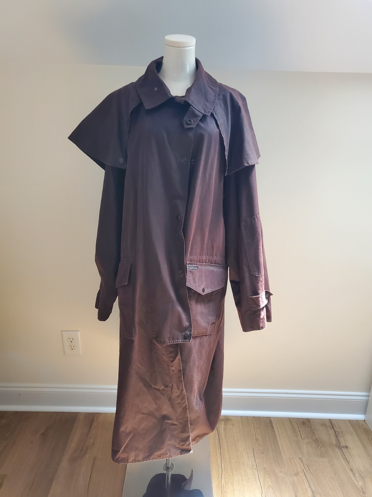 Vintage Outback Trading Co Australian Wax Oilskin Duster Trench Coat for Men Size XL