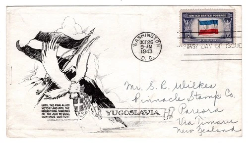 #917 Yugoslavia 1943 FDC Overrun Nations - to New Zealand Lowry Aristocrats