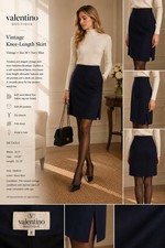 Valentino Boutique Vintage Navy Blue Knee-Length Skirt Wool Blend Size M
