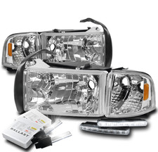 For 1994-2001 Dodge Ram 1500 2500 3500 Chrome Headlights Led Signal Drlhid Set