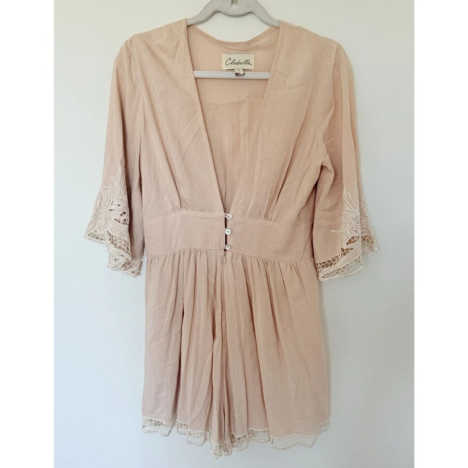 Anthro Cleobella River Romper Blush Ivory Lace Trim Button Rayon Romper Sz M - Image 2 of 4
