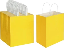 100 Pack 8X4.75X10 Inch Medium Yellow Kraft Paper Bags with Handles Bulk for Bir
