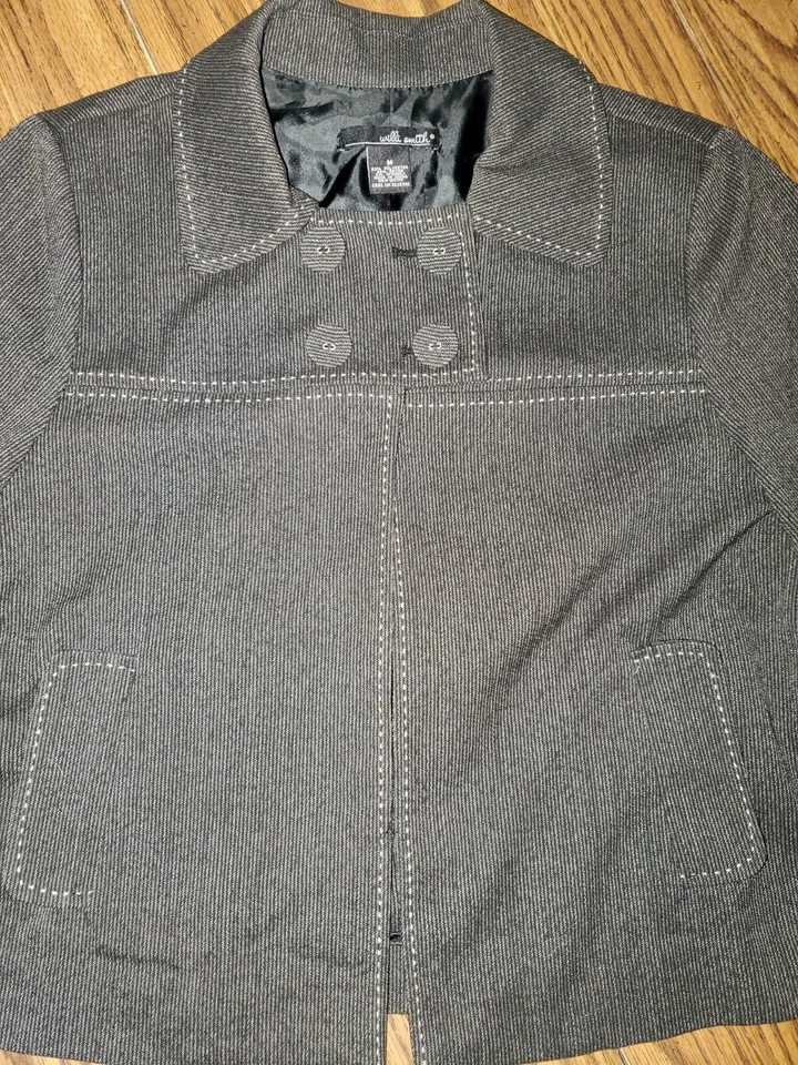 Blazer Top Chaqueta Recortada Willi Smith Para Mujer Manga 3/4 Botón Cuello Frontal M Foto 3 de 4