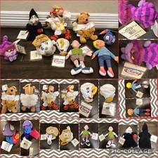 Lot Of 9 vtg Disney Store BEAN BAG PLUSH figures NWT Pooh Witch Cheshire Chip