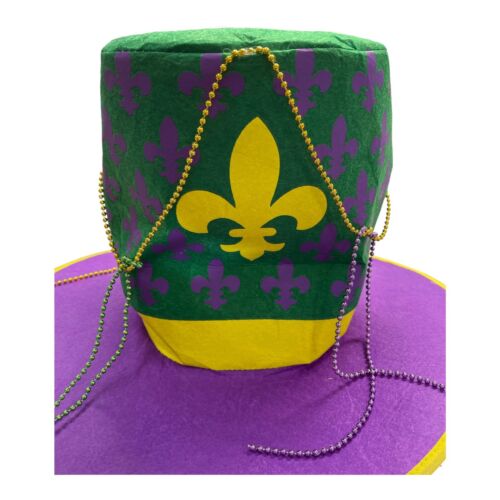 Jumbo Mardi Gras Hat with Beads  17" Diameter 10" High  #8987 - Picture 1 of 1