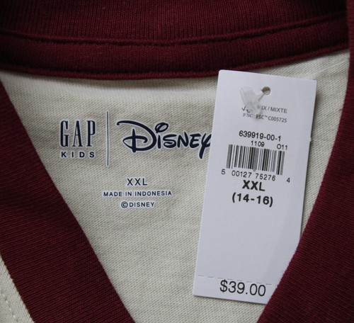 Gap × Disney Unisex Kids Long Sleeve Varsity Jersey T-Shirt AP2 Chino Size: 2XL - Picture 5 of 6