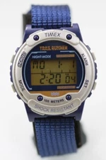 Timex Men Watch Silver Blue Plastic Nylon Light Date Alarm Chron 100m Quartz