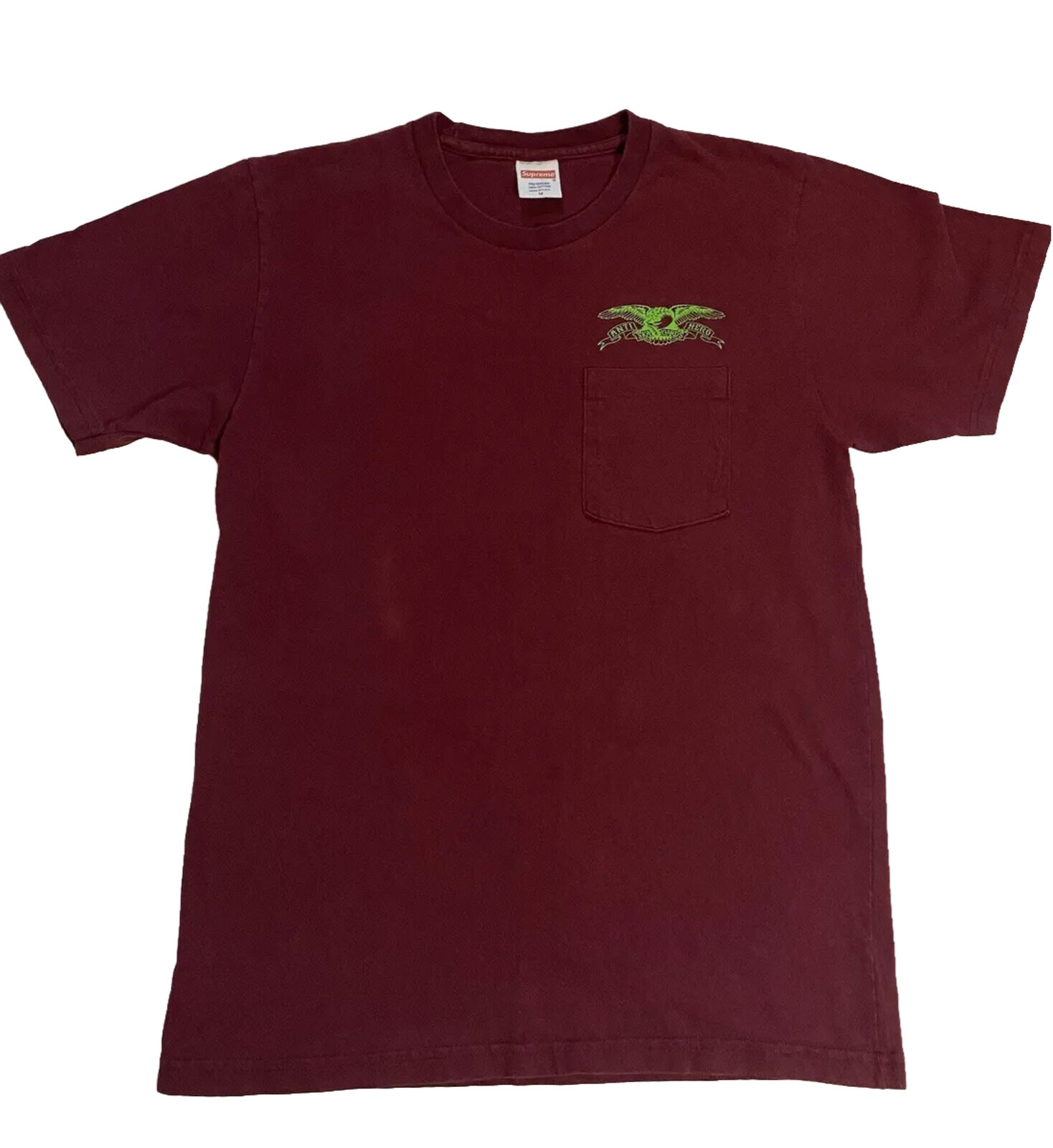 Supreme x Anti Hero Skateboard Eagle Pocket Burgundy T shirt Mens Size  Medium