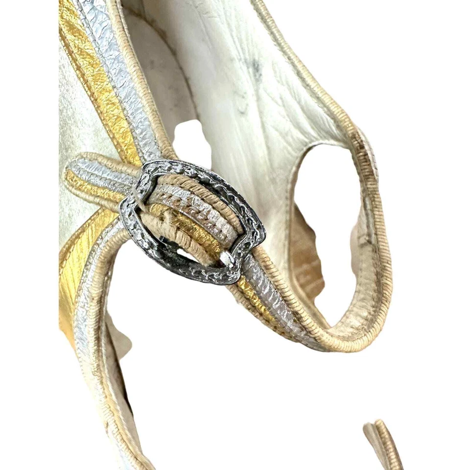 Zapatos de tacón Mary Jane años 20 plateados satinados con correa/suelas de cuero plateado/dorado 7,5N Foto 4 de 4