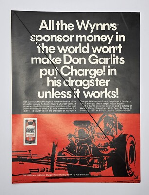 Don Garlits uses Wynn's Charge! in his NHRA Record Holding Dragster 60s Print Ad