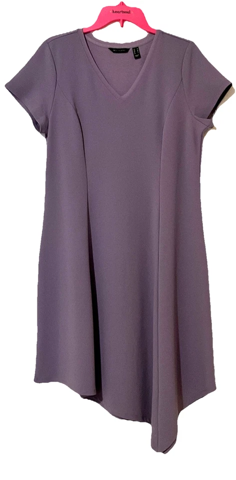 Vestido midi tejido crepé regular H by Halston jacinto (púrpura) dobladillo asimétrico M ¡EXCELENTE ESTADO USADO! Foto 2 de 4