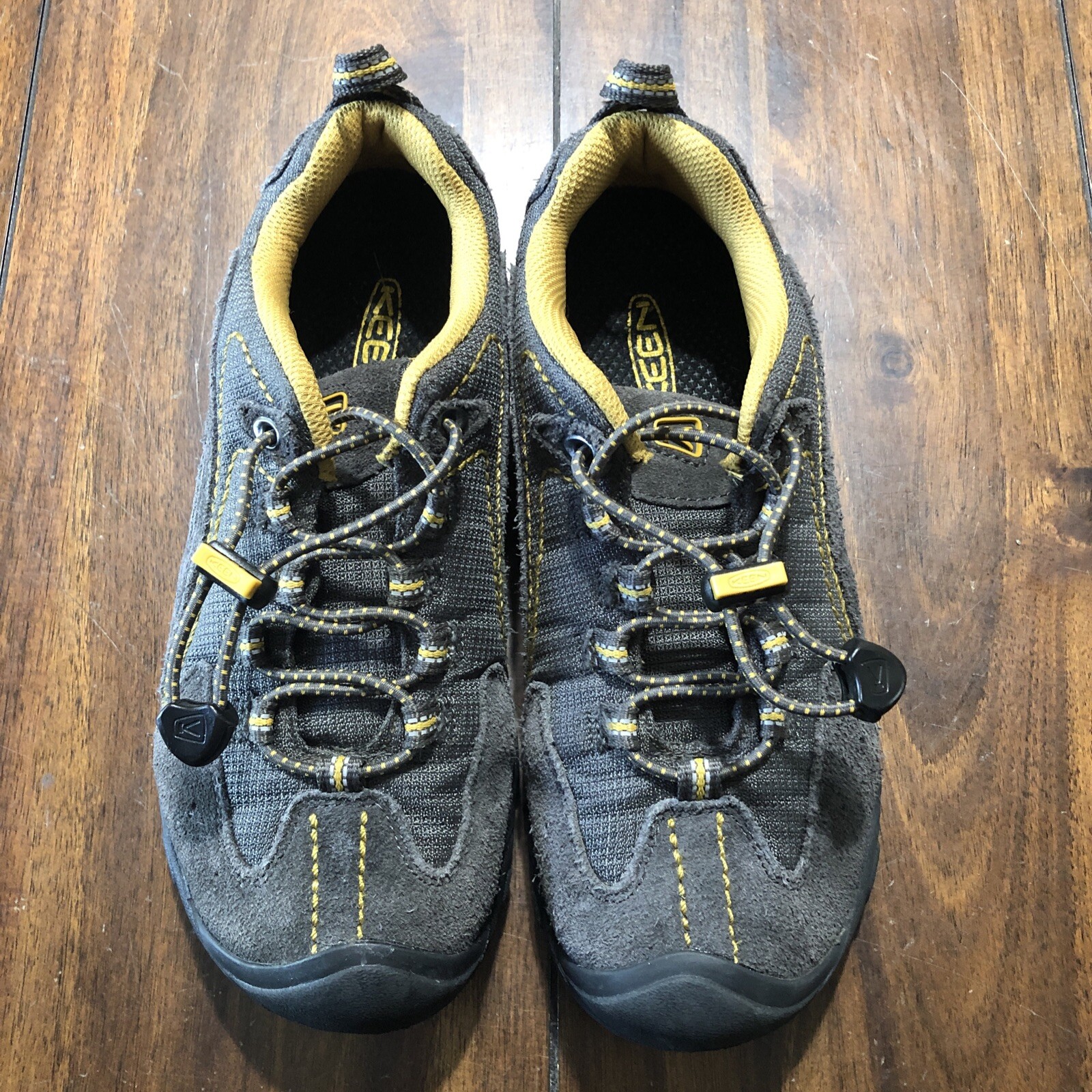 Scarpe Keen bambino unisex taglia 4 stringate elastiche scamosciate escursionismo outdoor grigio giallo