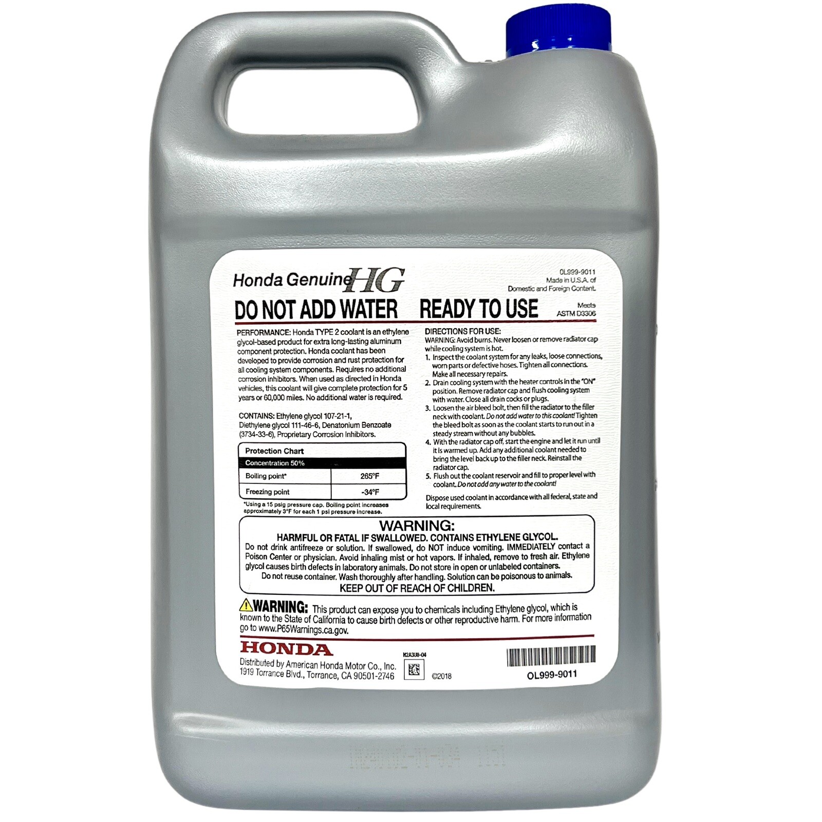 Honda Type 2 OEM Genuine Antifreeze Coolant Extended Life OL9999011 1