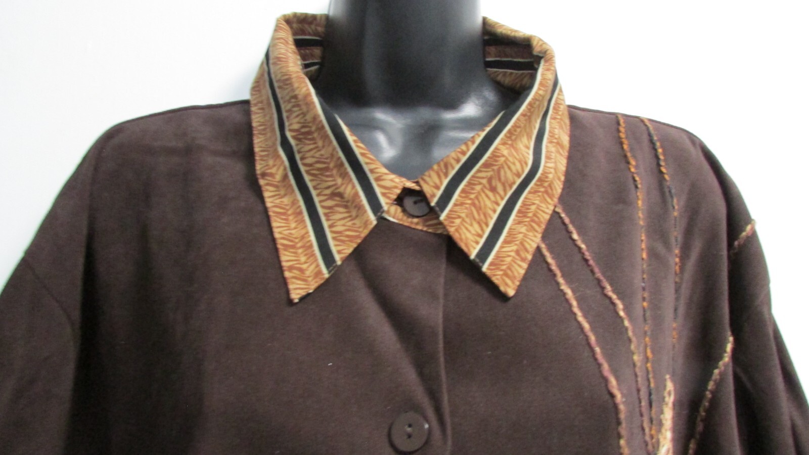 Women's 3X Brown Patchwork Collar Button LS Shirt… - image 7