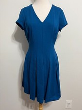 Eliza J Petites V-Neck Ponte Knit Fit & Flare Swing Dress Azure Blue Knit Sz 10P