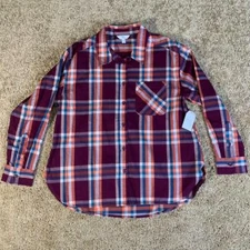  Time & Tru Womens Rustic Plaid Long Sleeve Shirt Large (12-14) Button Front New