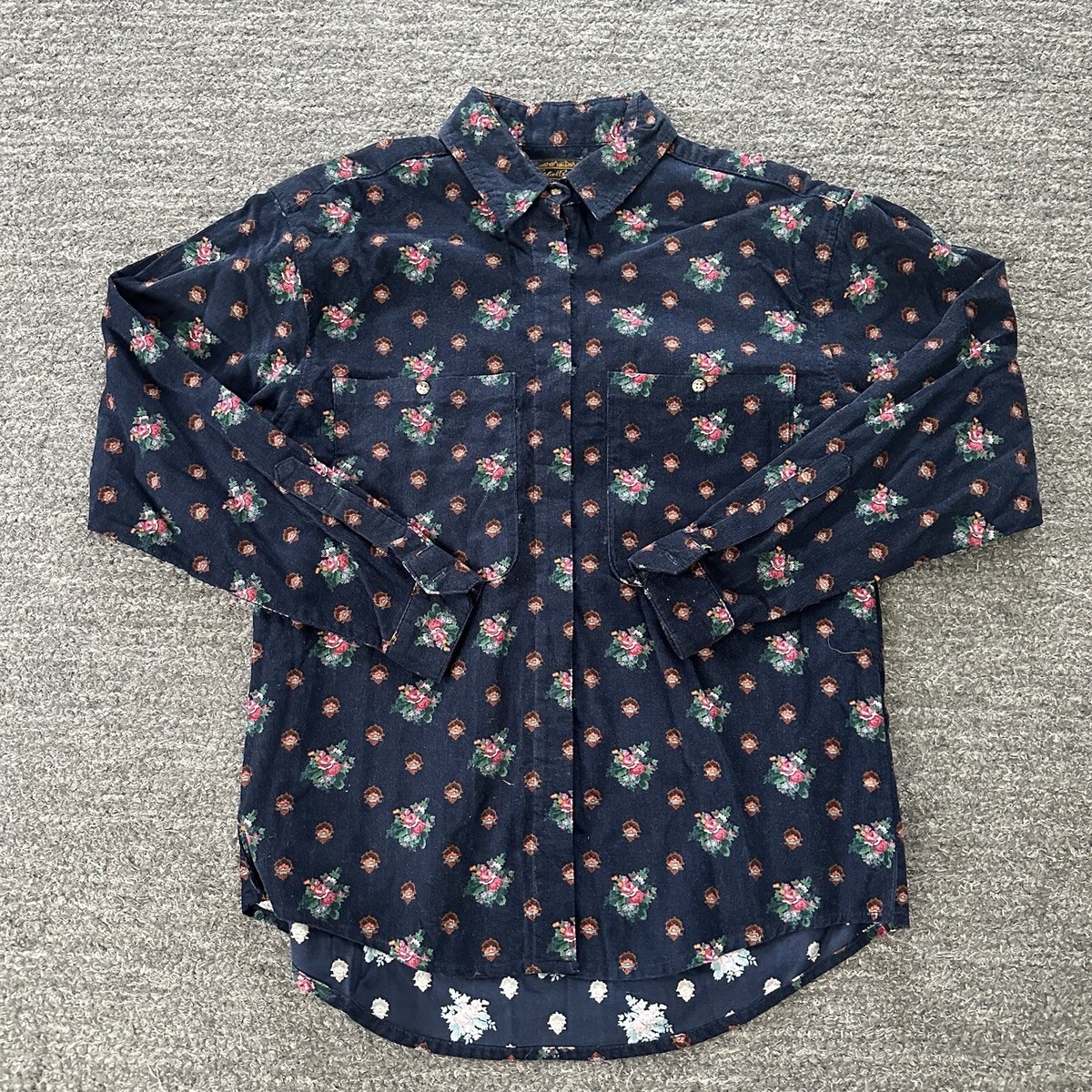 Vintage Eddie Bauer Shirt Women 8 Blue Corduroy Floral 90s Vintage Eddie Bauer Shirt Women 8 Blue Corduroy Floral 90s