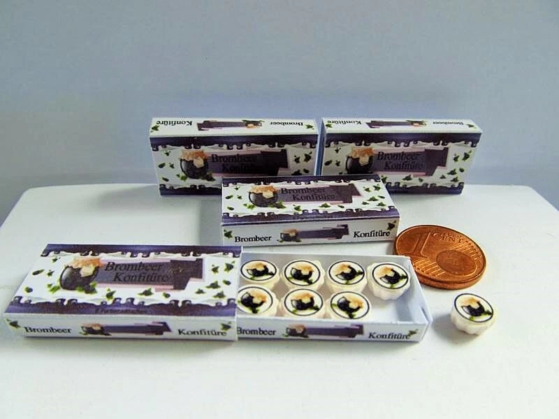 SMILETIGGERS MINIATUREN *~ * 8 Portionsdöschen Brombeer Konfitüre in dekorativer Schachtel *~*