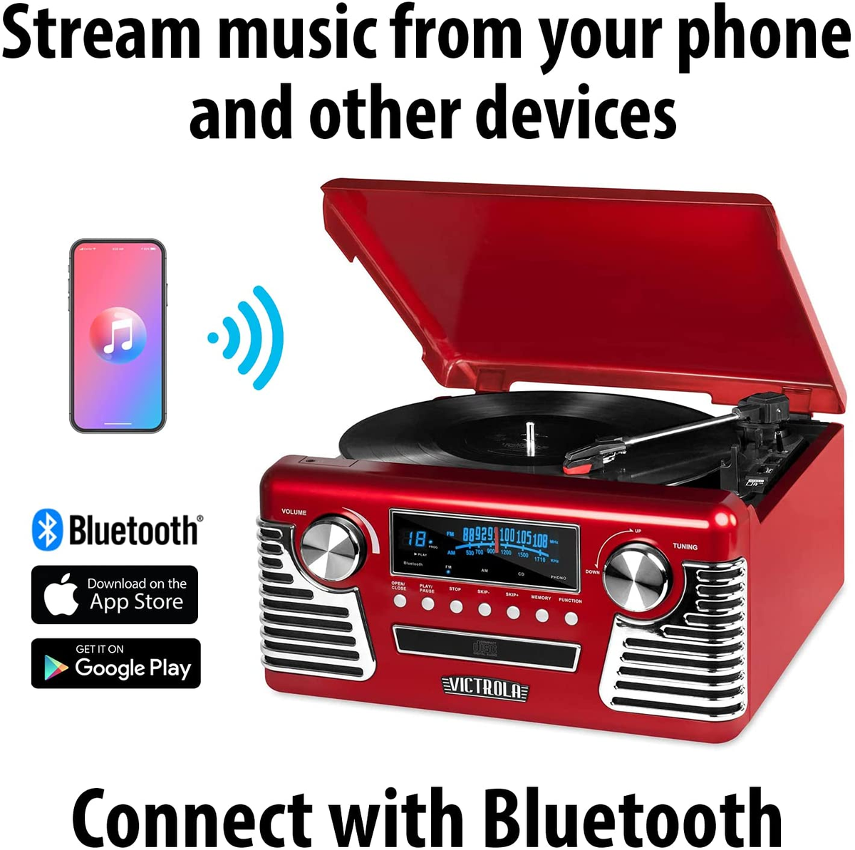 Victrola 50&#39;s Retro Record Player with Bluetooth and CD Red [並行輸入品] Amazon.com: Victrola 50's Retro Bluetooth Record Player