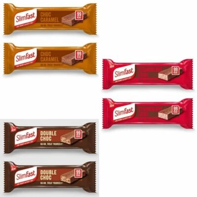Slim Fast 6 Snack Bars - 2 Choco Caramel, 2 Strawberry Choc, 2 Double Chocolate
