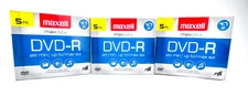 Maxell DVD Recordable Media DVDR 4.7GB 120min Max Write Speed 16x Lot of 3 x 5pk