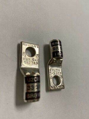 (2) THOMAS & BETTS COPPER COMPRESSION LUG 2 AWG 1/4 HOLE BROWN CTL214