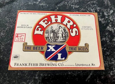 D) IRTP FEHR'S XL BEER BOTTLE LABEL TEAR OUT GAME FRANK FEHR BRG LOUISVILLE KY