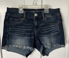 American Eagle Womens 4 Denim Jean Shorts Cut Off Dark Wash 360 Super Stretch