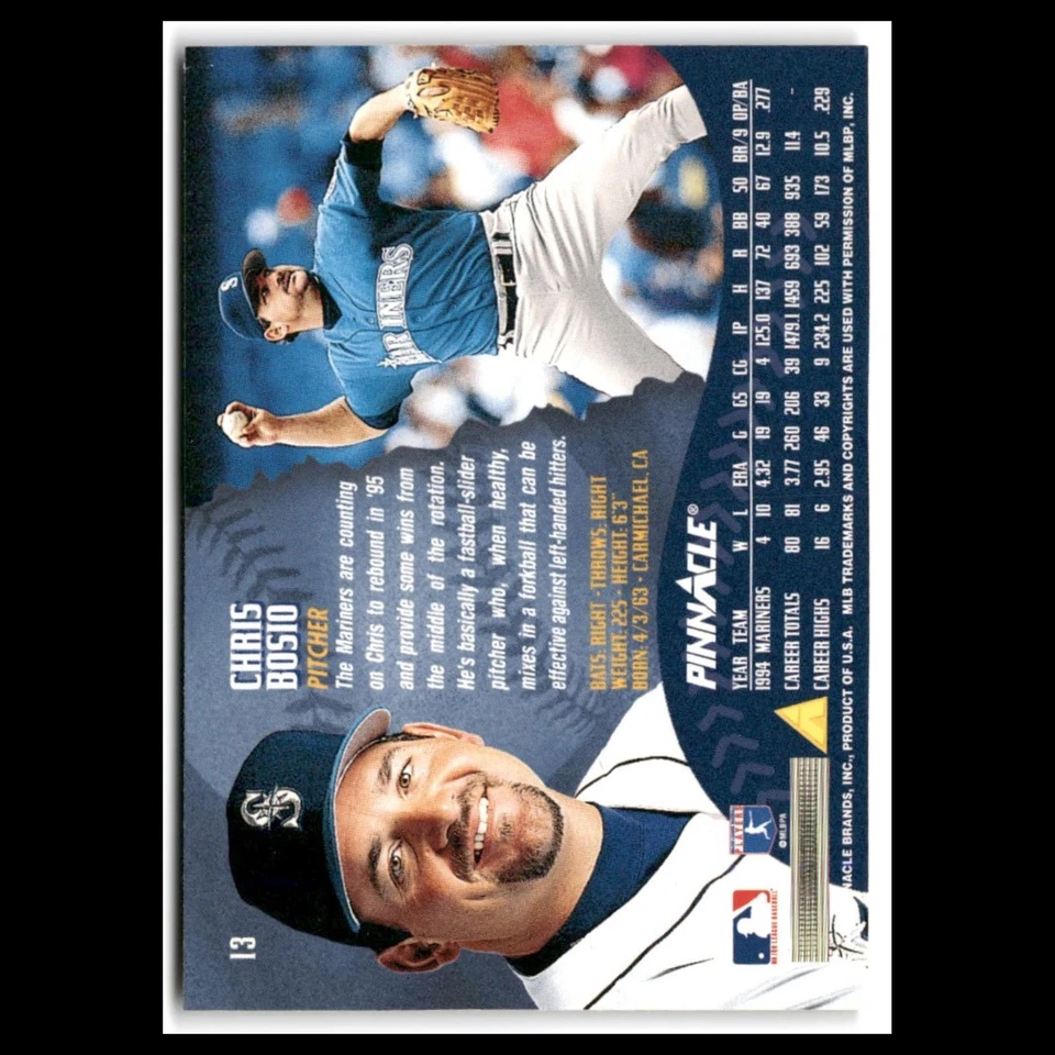 Chris Bosio #13 1995 Pinnacle Seattle Mariners Baseball Card MLB NM - Image 2 of 3