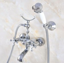 Polished Chrome Bathtub Clawfoot Faucet Mixer Tap Telephone Handheld Shower