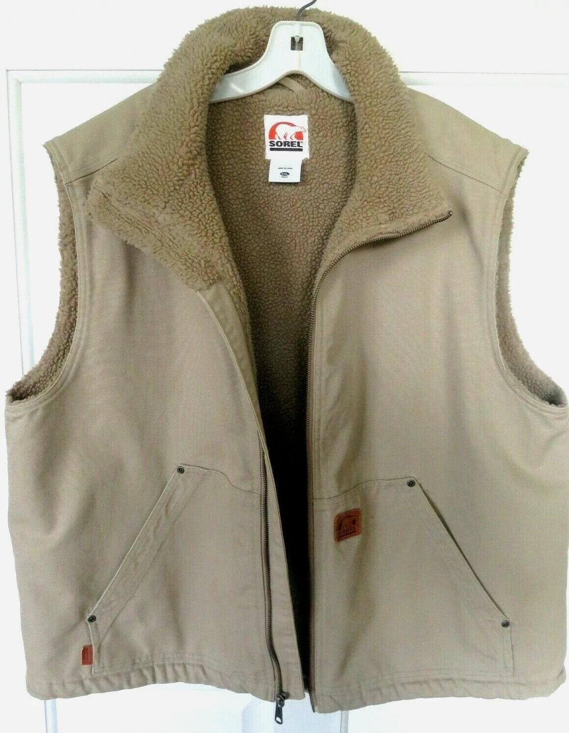 Sorel Duck Mens Sherpa Lined Vest Beige Canvas Size XXL Zip Front Outdoor Gear