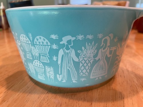 Vintage Pyrex Turquoise Amish Butterprint Set Casserole Dish + Lid, 1 and 1.5 Qt - Picture 8 of 11