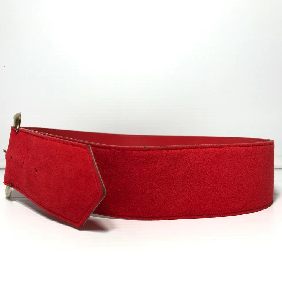 Женский ремень XS красный винтажный классический 80-х шириной искусственной замши золотой пряжки платье повседневное - Изображение 2 из 4