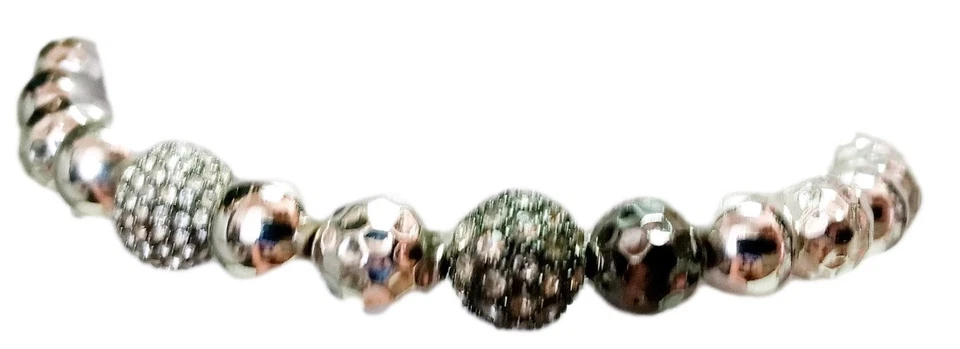 Chunky Y2K Silver Toned Beads Textured Rhinestone Disco Balls All Metal Bracelet - Image 4 of 4