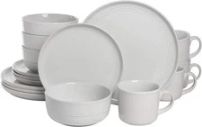 16 Piece White Dishware Set Service For 4 Microwave And Dishwasher Safe Stone...