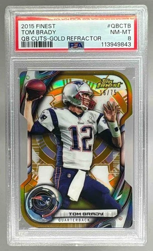 Tom Brady 2015 Topps Finest Gold Refractor Quarterback Cuts Die /75 PSA 8