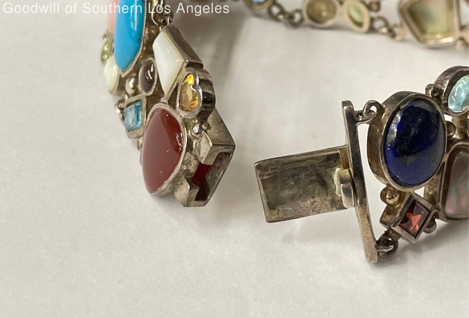 Sterling Silver Multi-Gemstone Panel Bracelet - 5… - image 7