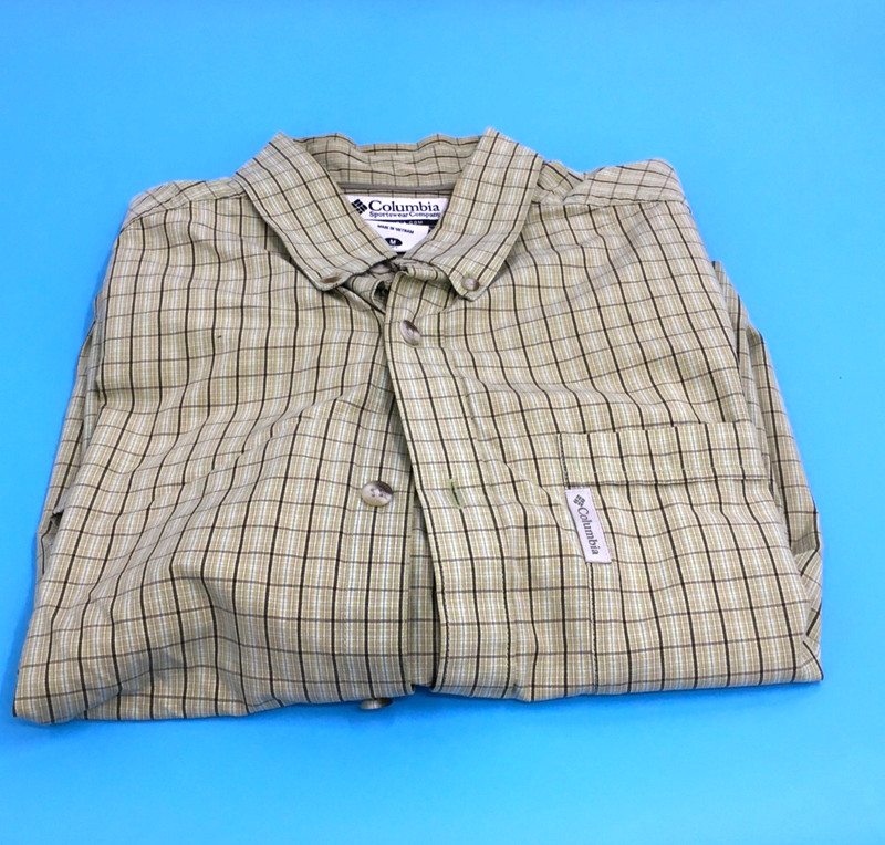 Columbia Sportswear Mens Plaid Green/Grey SS Button Shirt - Size-M