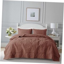 Damask Quilt Size Bedding Sets with 2 Pillow Shams, Boho Bedspread Queen Red
