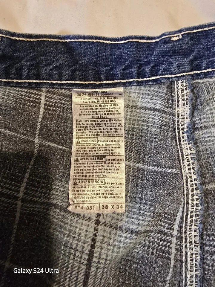 Pantalones de mezclilla Carhartt azules para hombre 38x34 azul calce relajado trabajo B155-DST forrados de vellón Foto 4 de 4