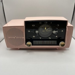 Vintage 1950s GE Pastel Pink Clock Radio Tube Alarm Clock Works MCM Mid-century
