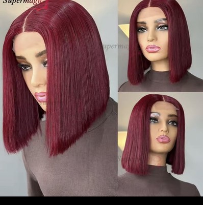 Vietnamesische Luxus Knochen Glatt Bob SDD Echthaar Perücke 10 cm Burgund Rot