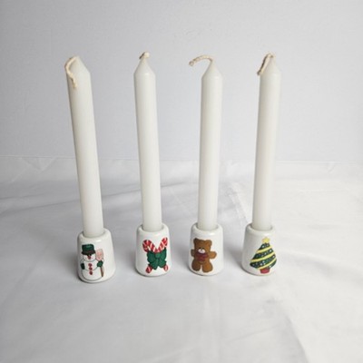 Mini Candle Holders Set of 4 Enesco Christmas Snowman Tree Candy Cane Teddy Bear