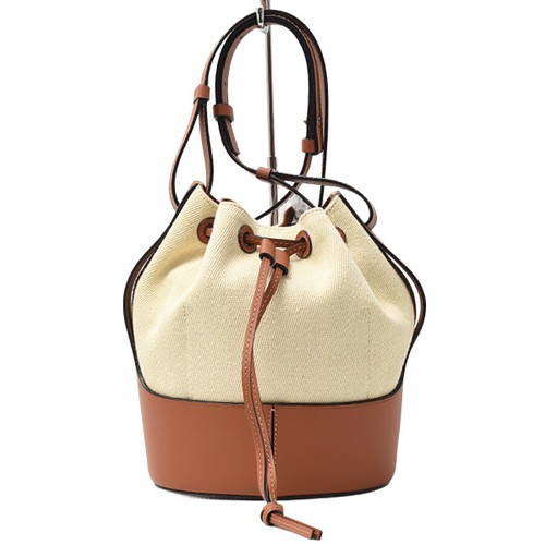 Loewe Balloon Small Shoulder Bag Canvas × Calf Brown A710C31X02 #055
