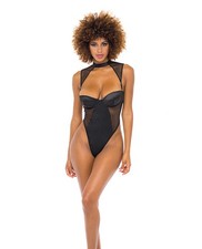 Teddy Bodysuit Black Spandex Fishnet Josephine High Leg Teddy wRemovable Fishnet