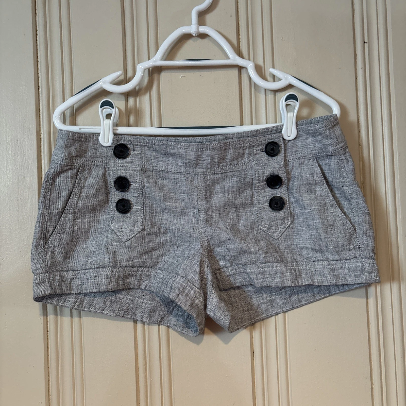 Express Mini Shorts Womens 6 Gray Linen Blend Sailor Button Kawaii Preppy Y2K