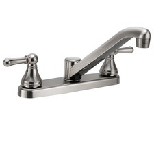 RecPro RV Kitchen Faucet Brushed Nickel  2 Handles  Swivel High Arc