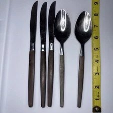 EKCO Eterna La Joya Silverware Stainless 5 Piece Mixed Lot Wood Handles Vtg