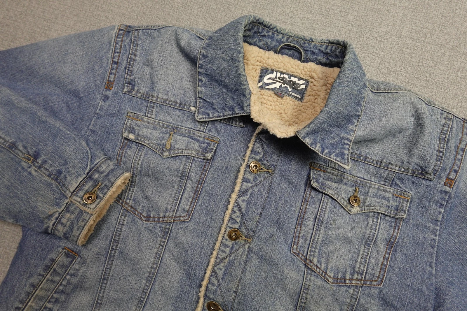 Vintage Skate Sherpa Lined Denim Jacket Mens 2XL Blue Light Wash Warm Retro