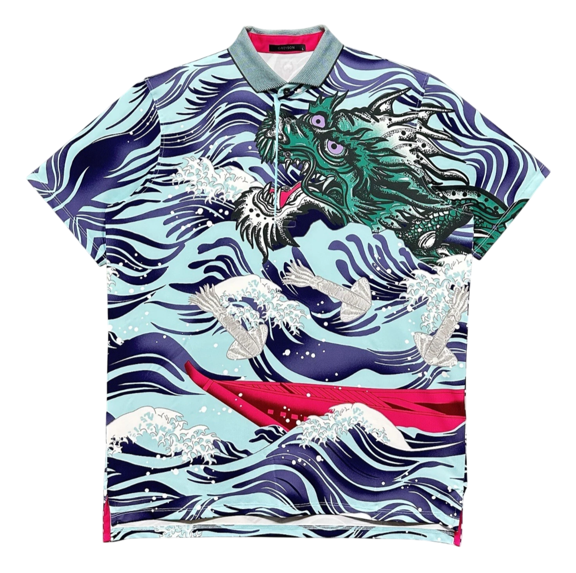 Greyson Mythical Sea Dragon Skystone Golf Polo Men's Large